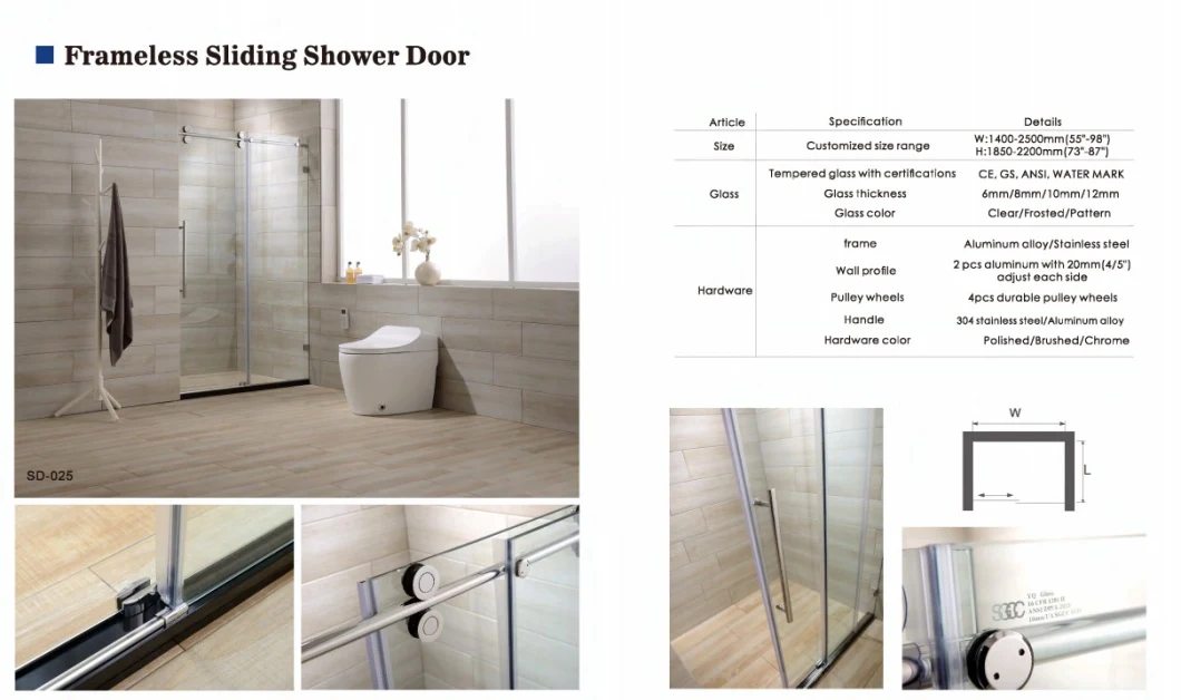 New Design Tempered Glass 10/12mm Whole Shower Room with Glass Sliding Door