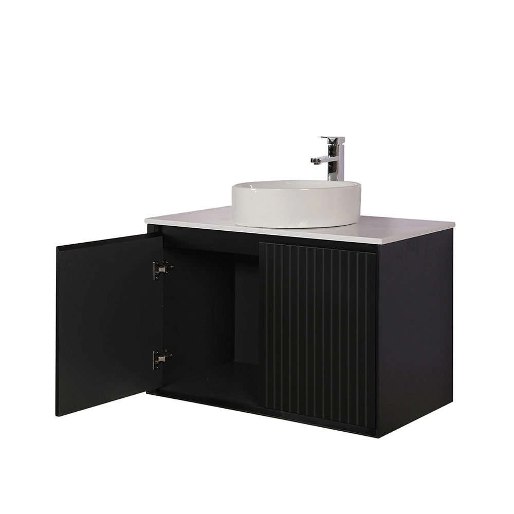 Wall Hung Finger Pull Vanity Matte Black Bathroom Cabinet 900mm