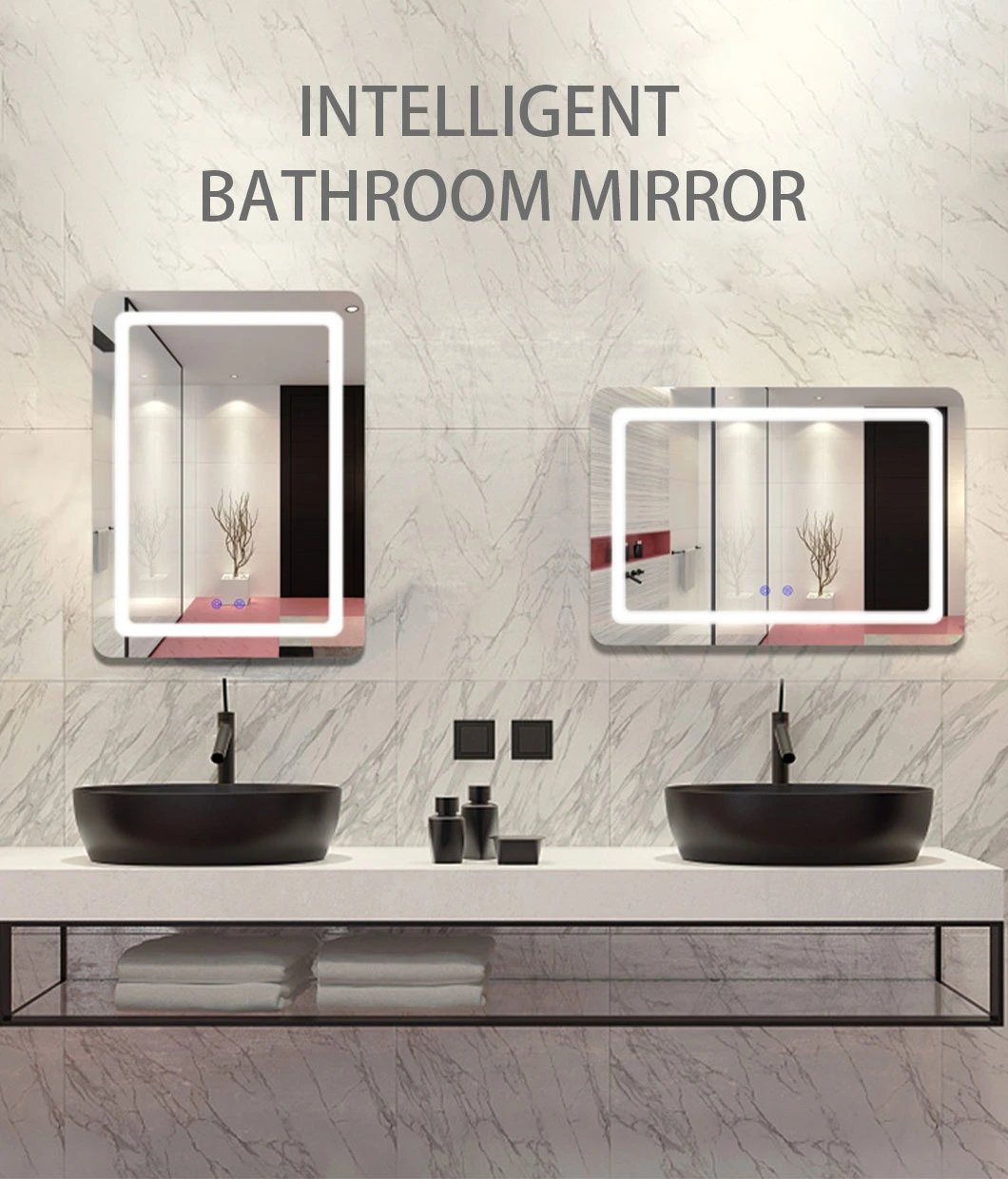 LED Defogger Lighted Smart Bluetooth Bathroom Mirror with Digital Clock