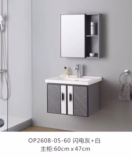 80 cm Aluminium-Badezimmer-Waschtisch-Set, Wohnmöbel, Lavabo-Keramik-Waschbecken, günstiger Preis, Spiegelschrank