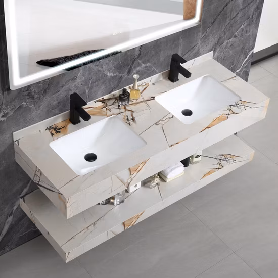 Wandhängender Fingergriff-Waschtisch, mattschwarzer Badezimmerschrank, 900 mm