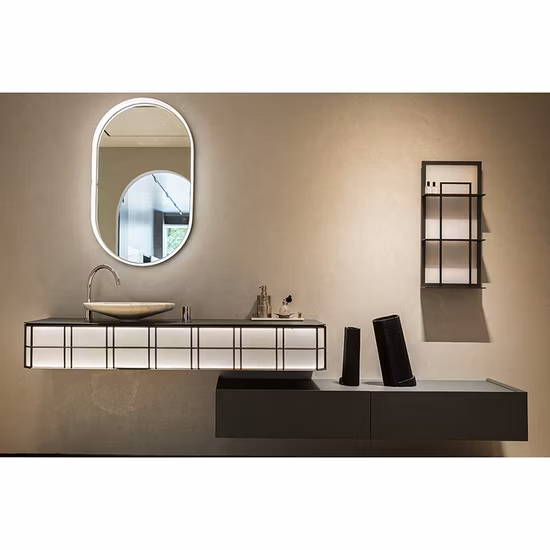 Moderner Design-Waschtisch, einzelnes Keramikwaschbecken, Badezimmer-Wandschrank mit Spiegel