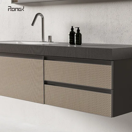 Schwarzer wandhängender Doppelwaschtisch und Waschbecken, 1200 mm Badezimmer-Waschtischschrank-Set